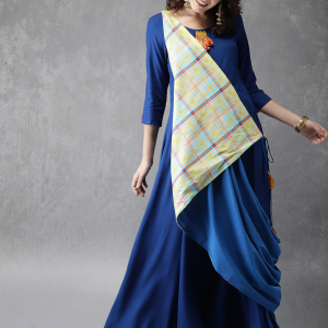 Anouk Women Blue Solid A-Line Layered Kurta